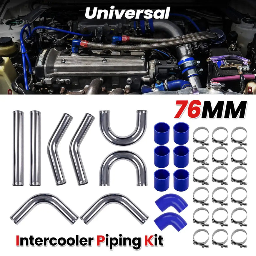 3 76mm Aluminum Universal Intercooler Turbo Piping Pipe kit